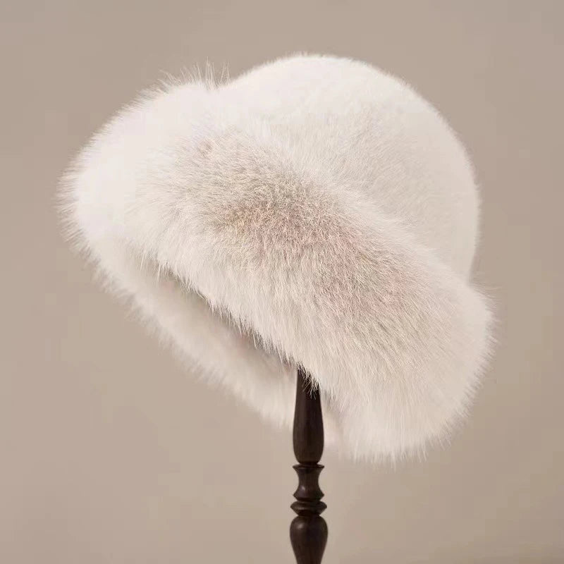 Winter Thick Warm Furry Beanies Hat Women Fashion Imitation Mink Fur Russian Cap Solid Color Plush Brimless Cap Brimless Ski Hat