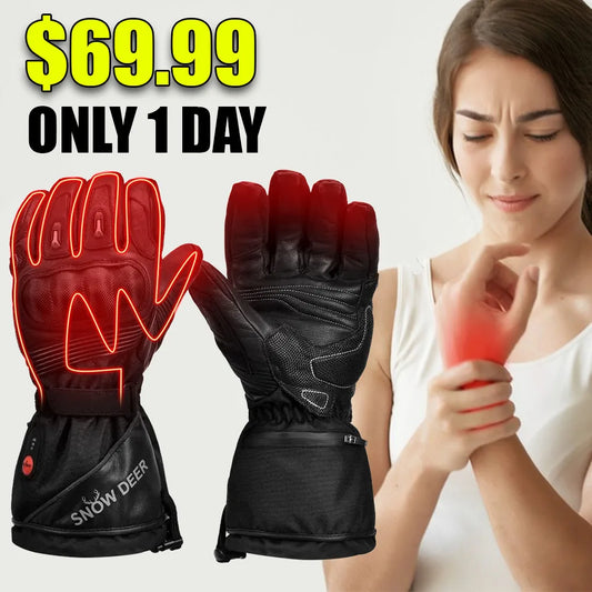 SNOW DEER Waterproof Motorcycle Gloves for Men Heated Motorbike Glove Leather Genuine with Rechargeable Battery Snow Biker Glove