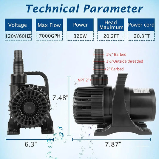 Hign Concerned Submersible Pond Pump 7000GPH Outdoor