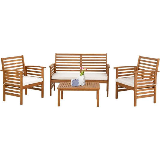 Acacia Outdoor Wood Patio Sofa Set Cushioned Comfort