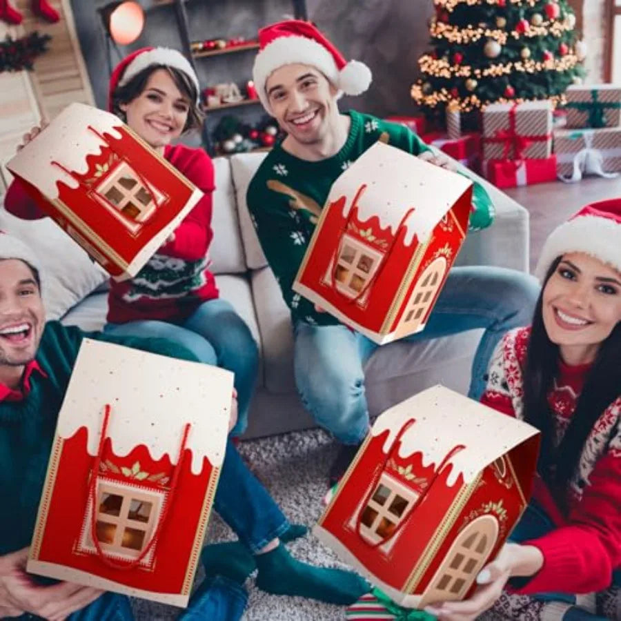 12 Pack Large House Shaped Christmas Gift Boxes with Handle 11.8 x 7.9 x 7 Inches Ideal for Holiday Candy Storage Real Estate A