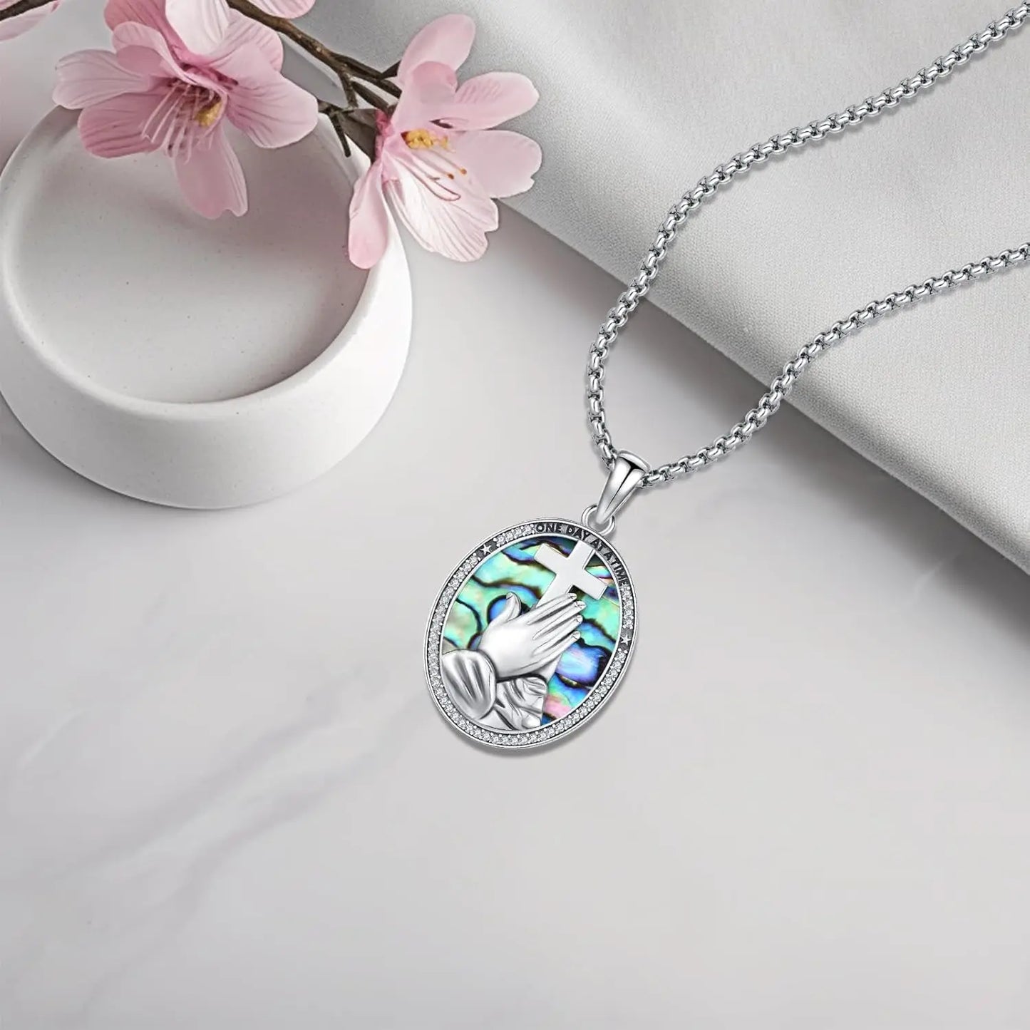 DRINSPER PrayingHands CrossPendant Necklace 925 Sterling Silver UltraProtective Amulet