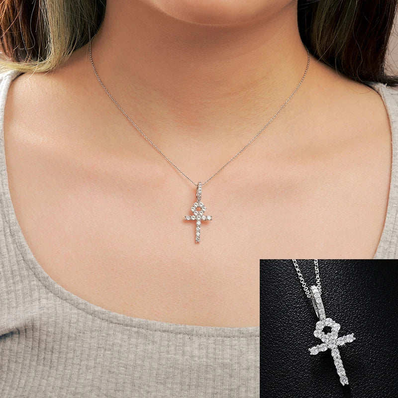 ICEOUTBOXCN Exquisite Fashion 925 Sterling Silver Moissanite Cross Pendant Necklace