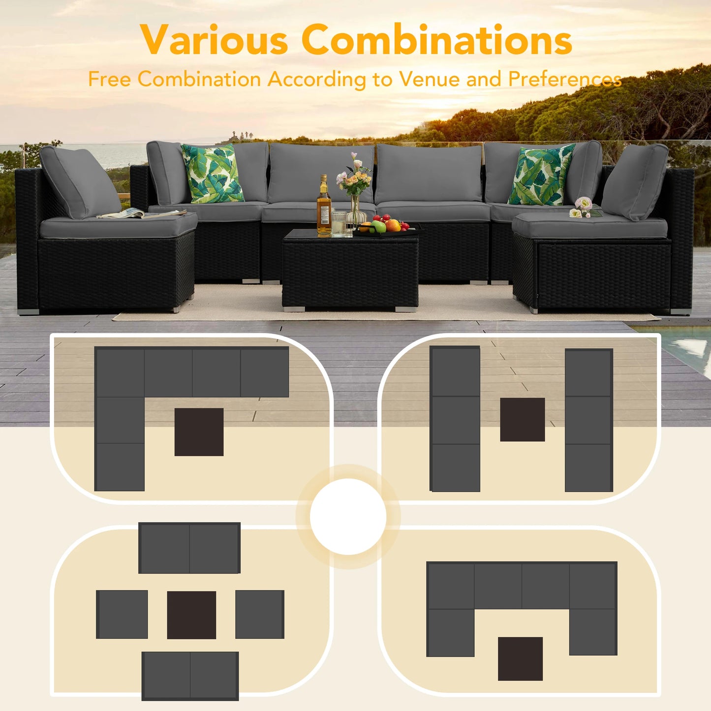 Naga Bahna Weatherproof Outdoor Woven Rattan Wicker Conversation Sectional Cushions