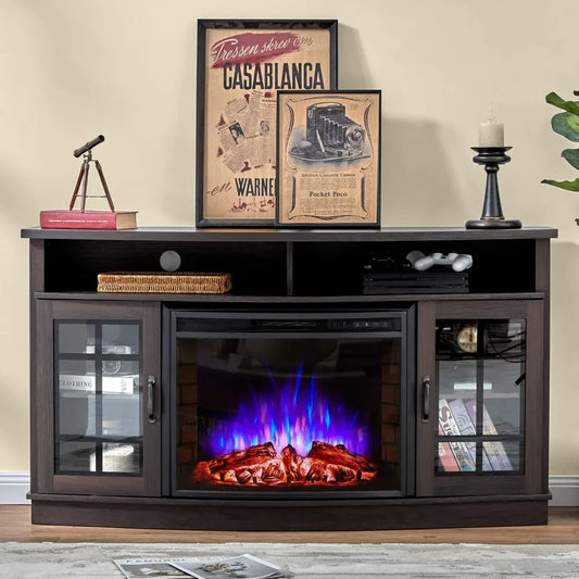 MKDK Curved Fireplace TV Stand with Electric Fireplace