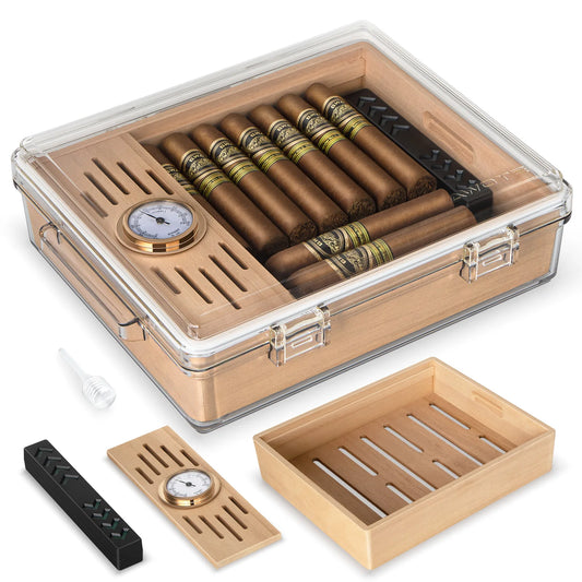 Tesonway Acrylic Cigar Humidor With Cedar Tray Hygrometer