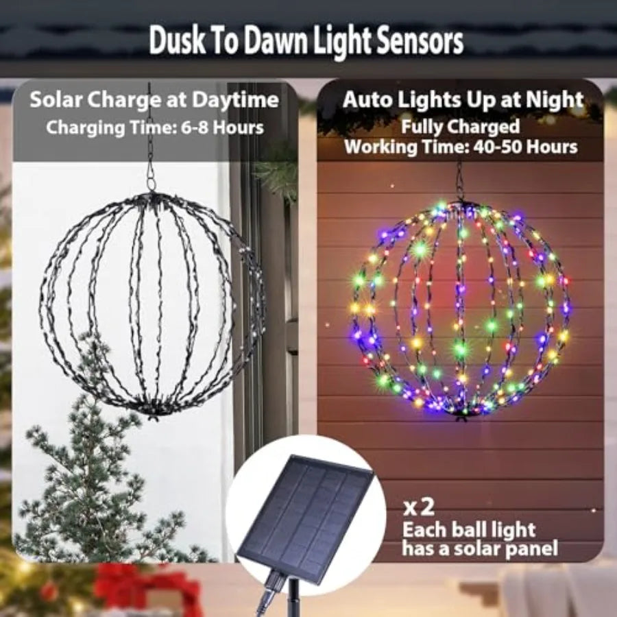 Outdoor Christmas Light Balls Solar Hanging 176 Led