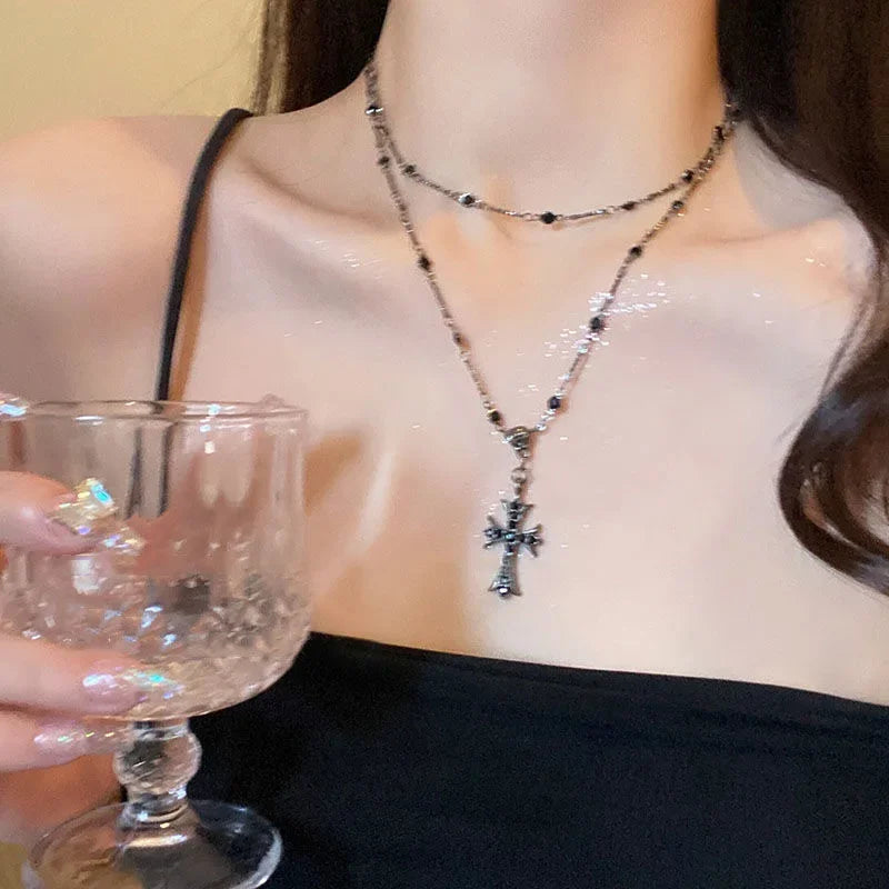Maxbvyingcn Black Rhinestone Jesus Cross Pendant Necklace