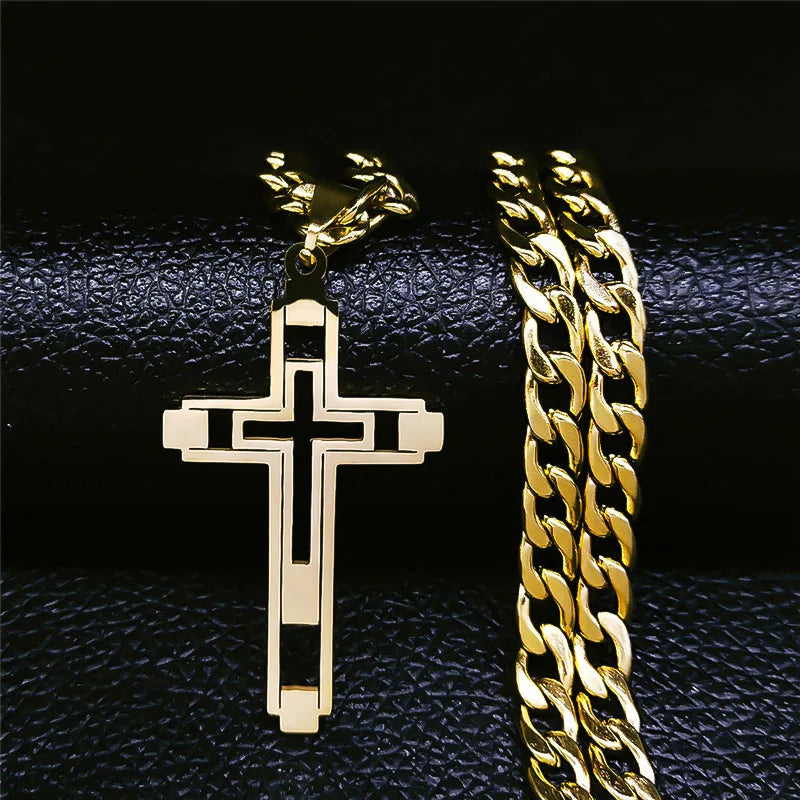 Hip Hop Cross Stainless Steel Pendant Necklace Unisex