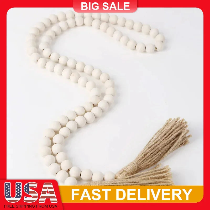 Hign-Concerned Wood Bead Garland Rustic Farmhouse Decor