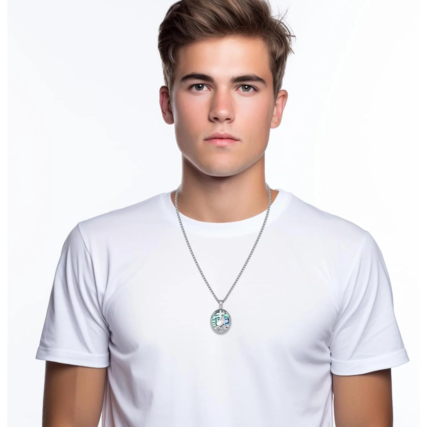 DRINSPER PrayingHands CrossPendant Necklace 925 Sterling Silver UltraProtective Amulet