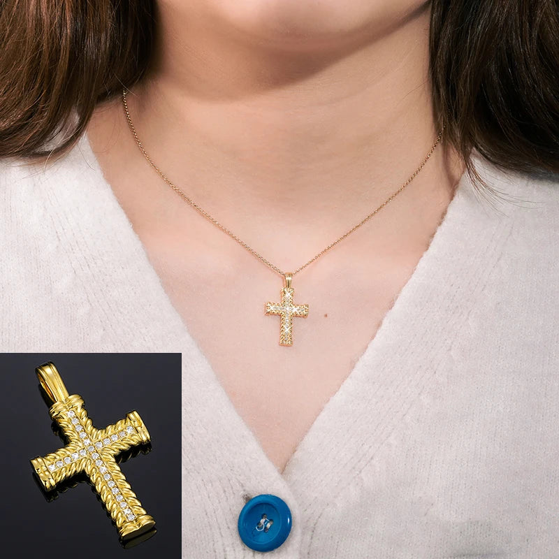 ICEOUTBOXCN Exquisite Fashion 925 Sterling Silver Moissanite Cross Pendant Necklace