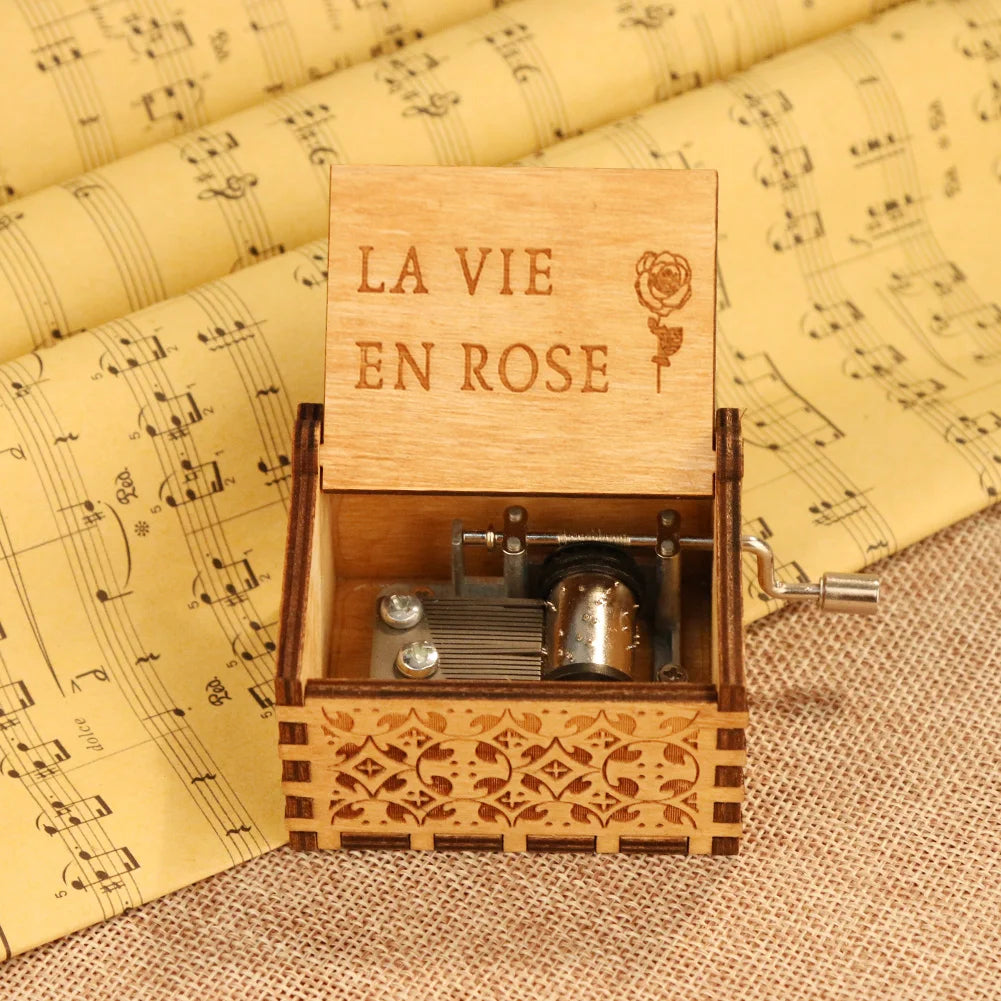 Theme Music Box Carved Wooden Hand Cranked Music Box Moon River La Vie En Rose Fly Me To The Moon Musical Valentine's Day Gift