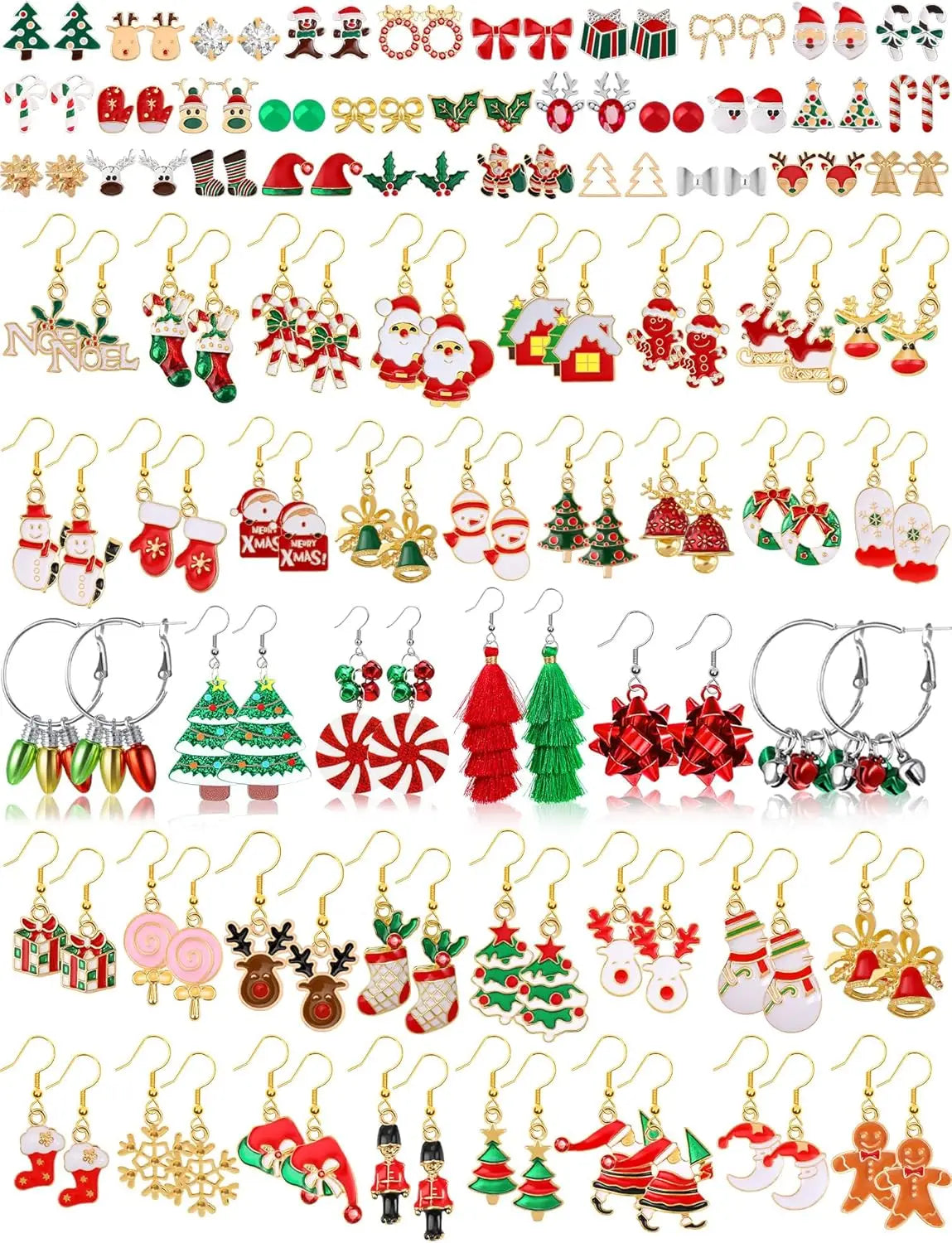 23 Pairs Christmas Earrings for Women Xmas Holiday Dangle Earrings Christmas Stud Tree Snowflake Bow Bells Light Earrings Bulk
