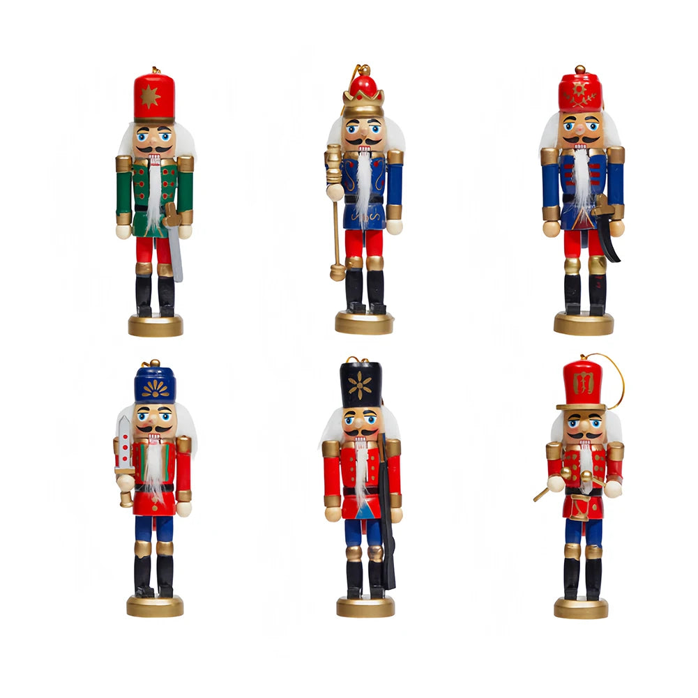 6 Pcs Puppet Soldier Christmas Nutcracker Ornament Christmas Ornament Wooden Nutcracker Puppet Soldier Party Decor for Xmas Gift