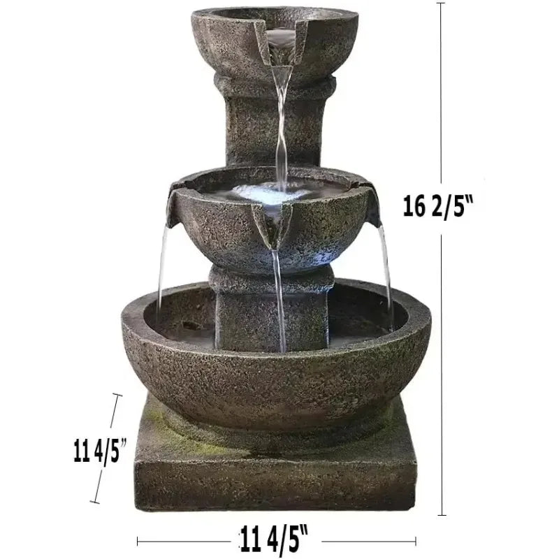 XMSJ Outdoor Waterfall Fountain for Garden with LED Lights