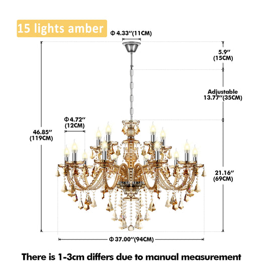 15 Arm Crystal Pendant Chandelier E14 Modern Living Room