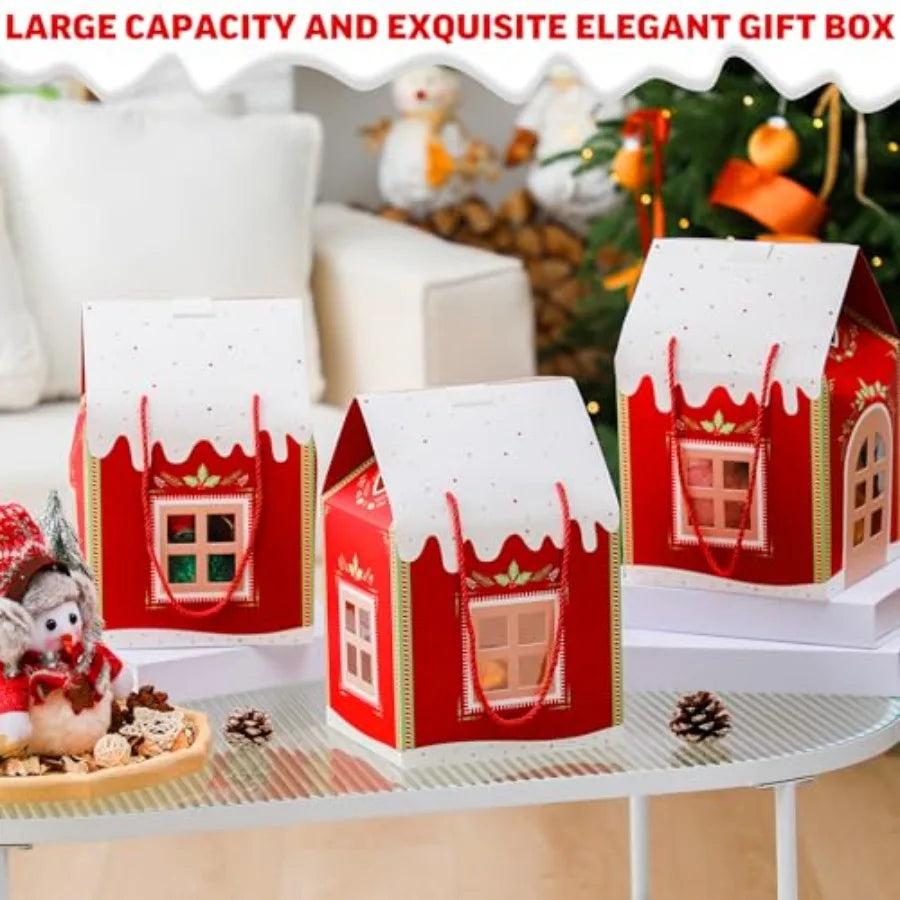 12 Pack Large House Shaped Christmas Gift Boxes with Handle 11.8 x 7.9 x 7 Inches Ideal for Holiday Candy Storage Real Estate A