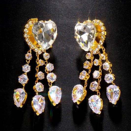 Stonefans Bling Heart Pendant Earrings Water Drop Women Piercing Jewelry Gorgeous Tassel Dubai Rhinestone Dangle Earrings Prom