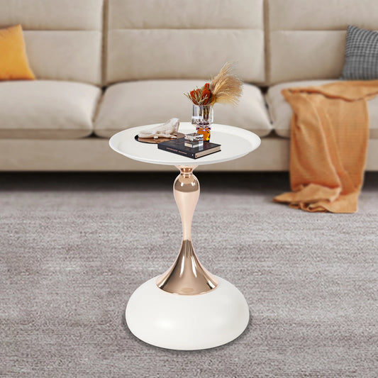Bymaocar Modern Round Side Table White Metal End Table