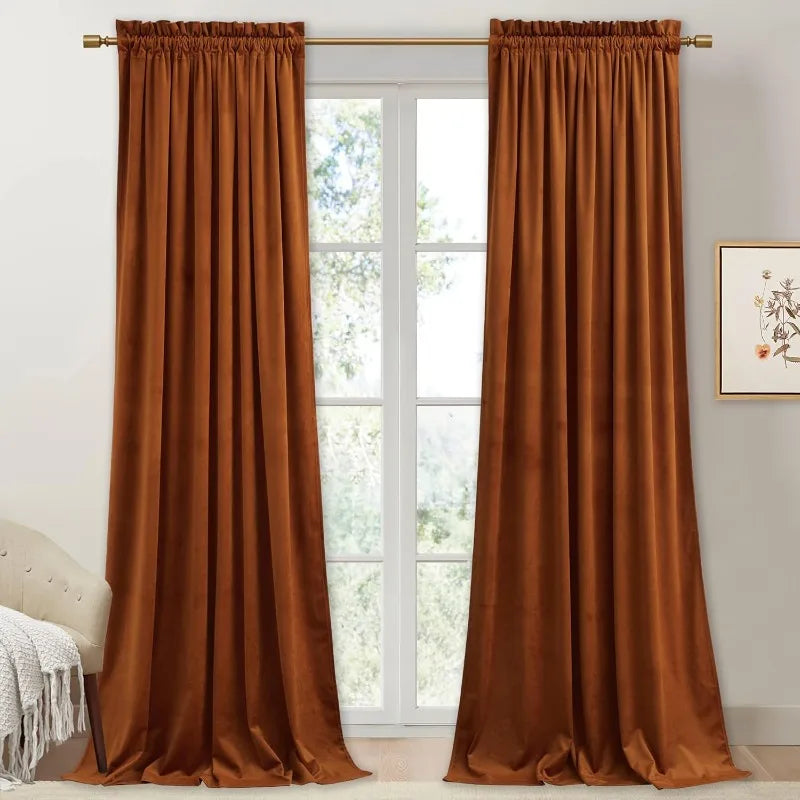 High-concerned Velvet Fall Curtains Thermal Insulated Room Darkening Window Treatments
