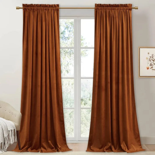 High-concerned Velvet Fall Curtains Thermal Insulated Room Darkening Window Treatments
