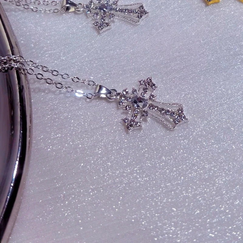 Faitolagi Gothic Zircon Cross Necklace Unisex Pendant Jewelry