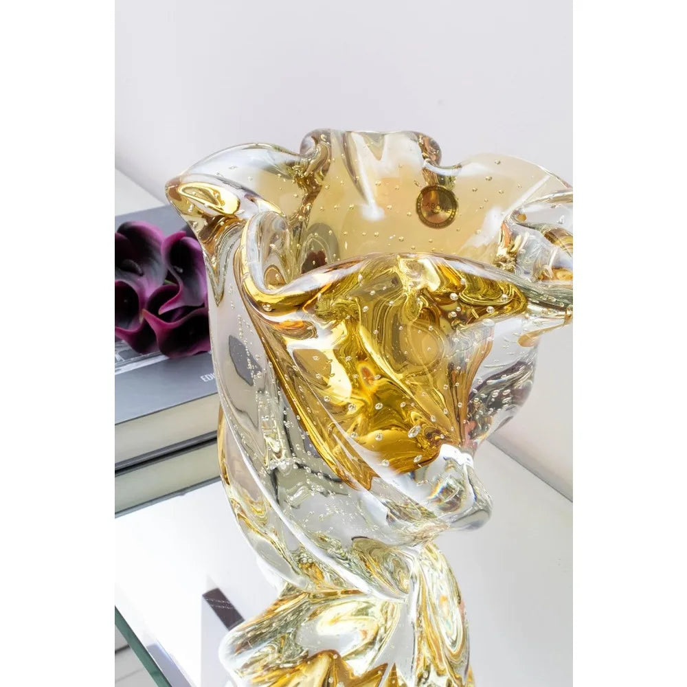 Murano Style Bergamo Hand Blown Glass Vase Luxurious Decor