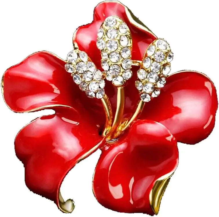 Elegant Plum Blossom Enamel Brooch Pin Gold Plated Flower
