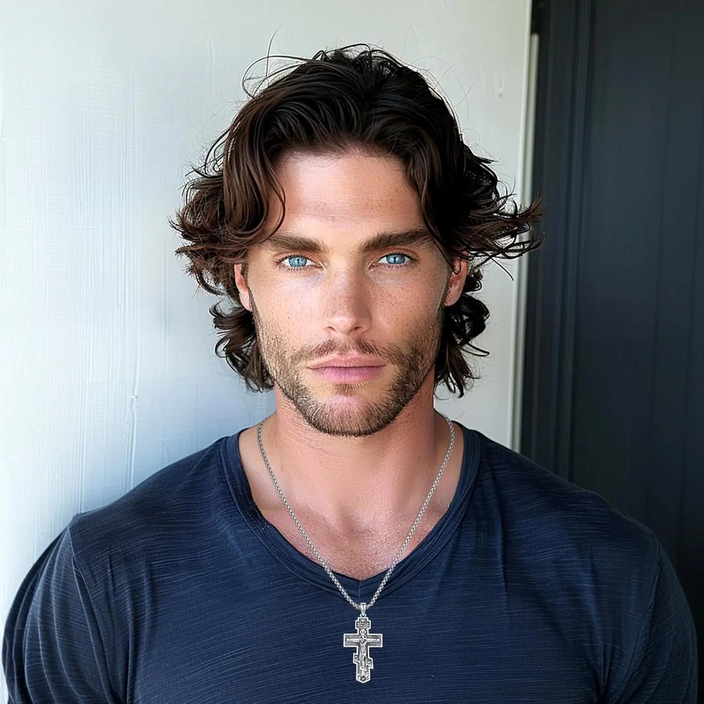 DRINSPER 925 SterlingSilver OrthodoxCross Necklace Pendant ReligiousAmulet For MenWomen GiftIdea