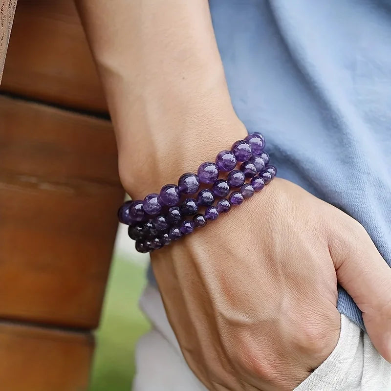 5A Natural Amethyst Bracelet Women Couple Natural Stone Bracelet Purple Quartz Bracelets 6 8 10mm Bead Men Bangles Jewelry Gifts