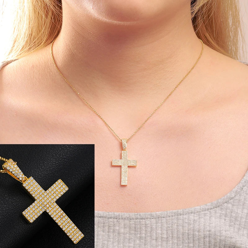 ICEOUTBOXCN Exquisite Fashion 925 Sterling Silver Moissanite Cross Pendant Necklace