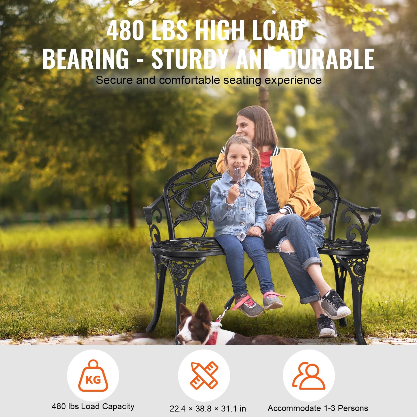 SucceBuy WeatherResistant OutdoorWeatherproof Bench Wood And Metal Garden Furniture 480Lb