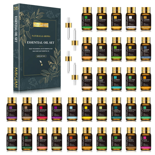 MAYJAM 35 Piece Essential Oil Set for Diffusers and Soaps