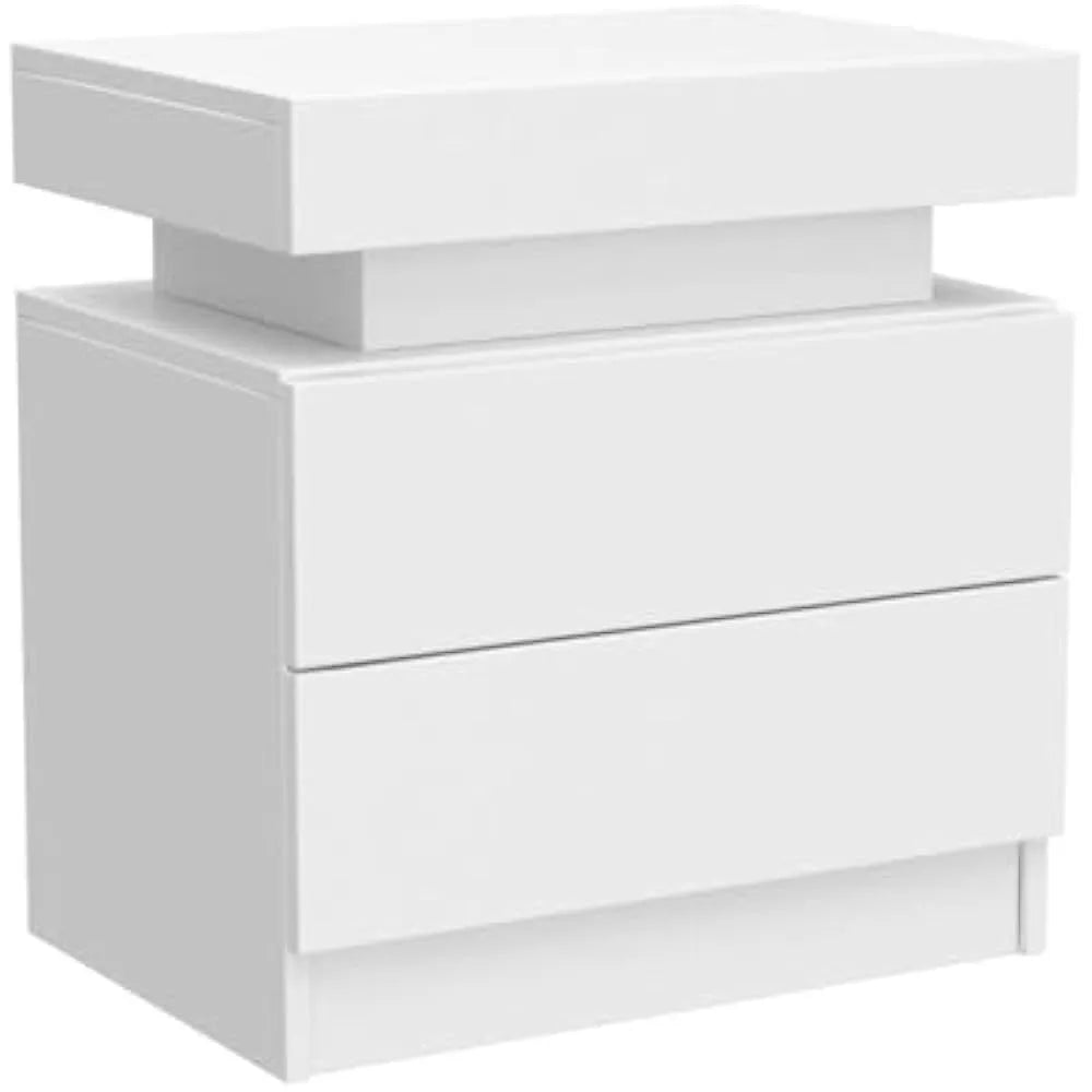 Frame Nightstand Set Of 2 With LED Drawers Bedside Table