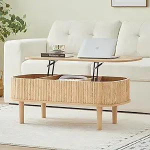 XUYUAN Modern Oval Lift-Top Coffee Table with Hidden Storage