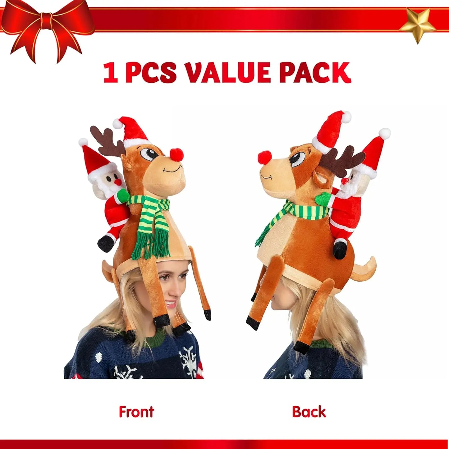 JOYFY Funny Christmas Reindeer Hat Santa Riding a Reindeer for Cute and Festive Christmas Party Gifts Dress Up Celebration