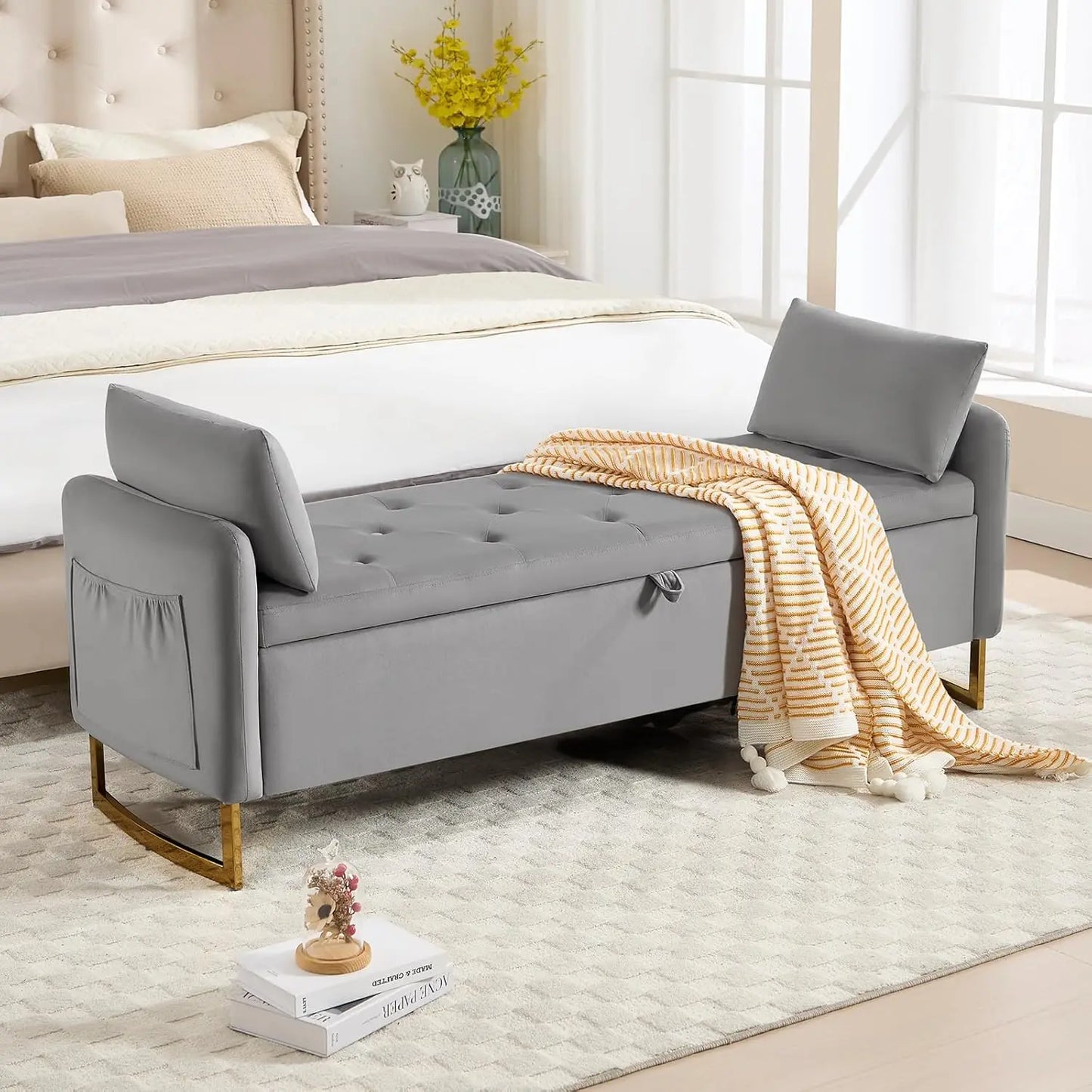 Angduo Velvet Storage Ottoman Bench With Tufted Upholstery