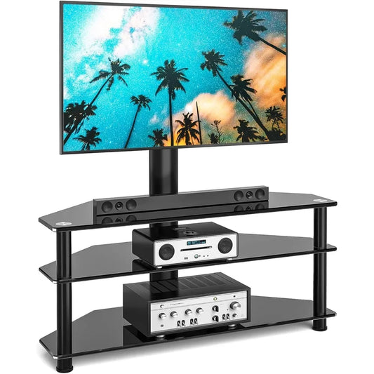 Color Corner Swivel Glass TV Stand Height Adjustable Mount