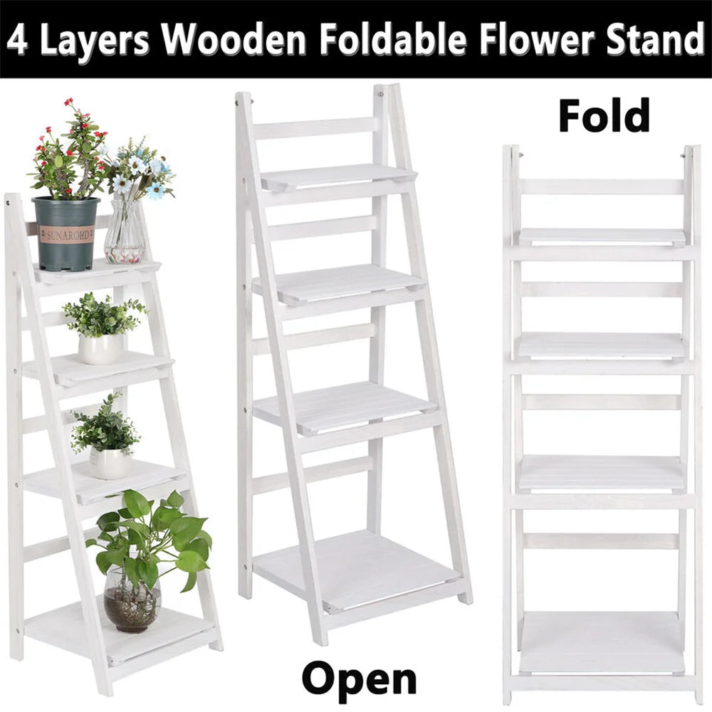 Hign-concerned 4 Tier Wooden Plant Stand For Indoor And Outdoor Flower Pots Display Shelf