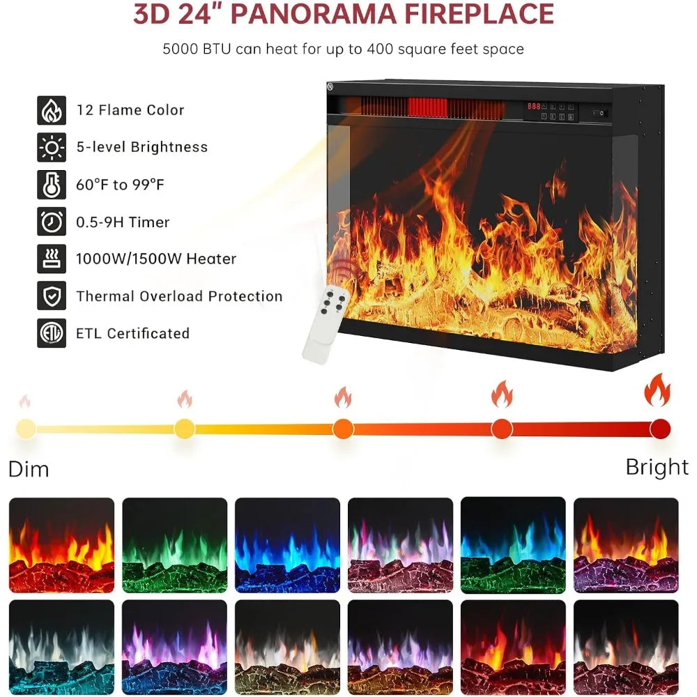 Fireplace TV Stand With Glass Sides And LED Flame Effect