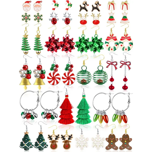 23 Pairs Christmas Earrings for Women Xmas Holiday Dangle Earrings Christmas Stud Tree Snowflake Bow Bells Light Earrings Bulk