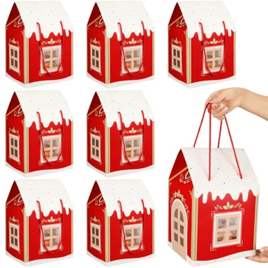 12 Pack Large House Shaped Christmas Gift Boxes with Handle 11.8 x 7.9 x 7 Inches Ideal for Holiday Candy Storage Real Estate A