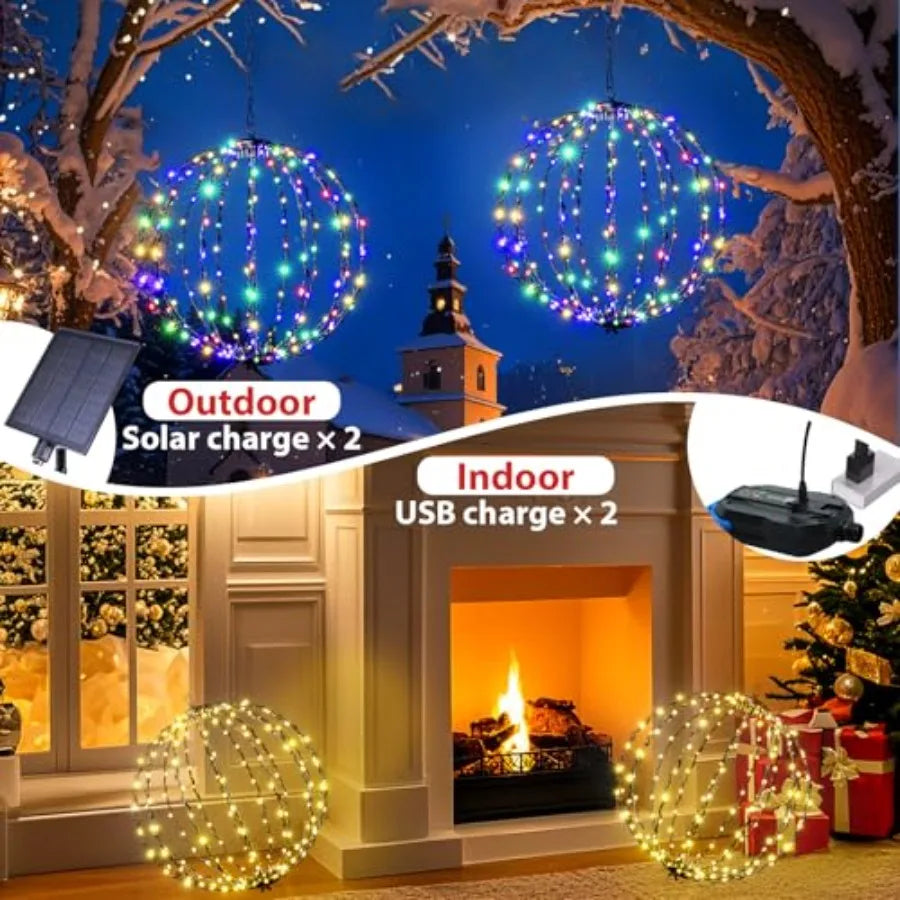 Outdoor Christmas Light Balls Solar Hanging 176 Led