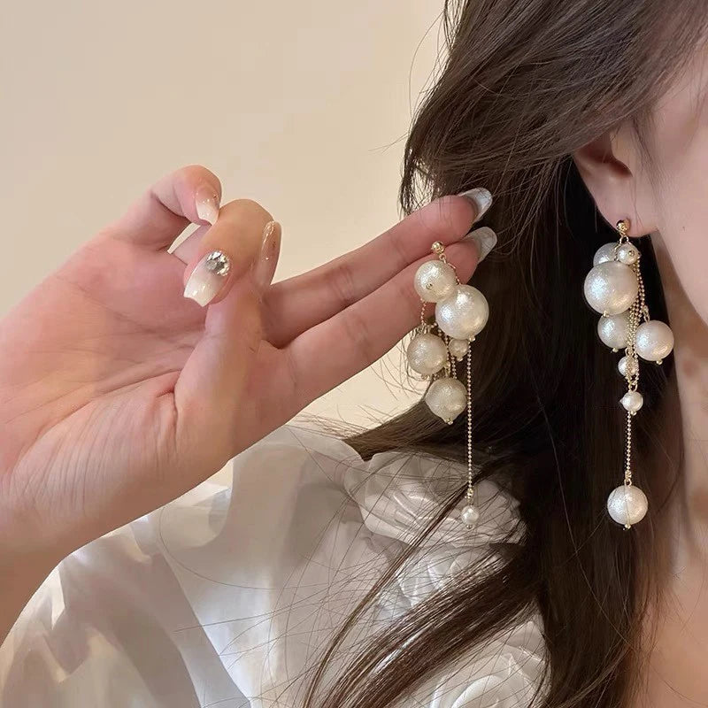 1Pair Elegant Pearl Long Tassels Earrings Fashion Dangle Earring For Women Girls Trendy Shiny Earrings Wedding Jewelry Gifts