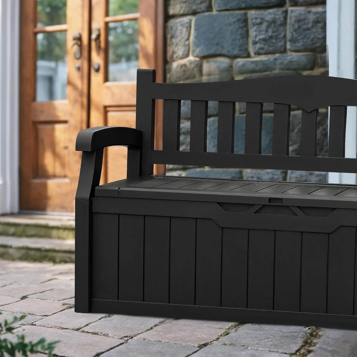 XMSJ Weatherproof Outdoor Patio StorageSolution Bench Deck Box Lockable Cushions