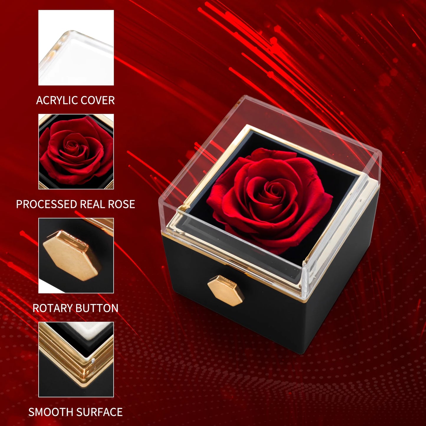 Rotating Eternal Flower Jewelry Box with "I Love You" necklace Set in 100 languages Birthday Valentine's Day Mother's Day Gift