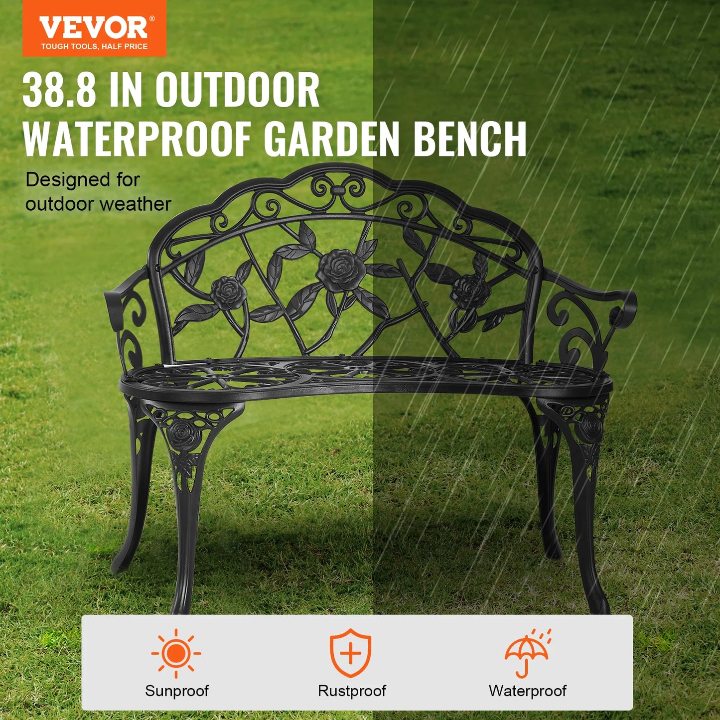 SucceBuy WeatherResistant OutdoorWeatherproof Bench Wood And Metal Garden Furniture 480Lb