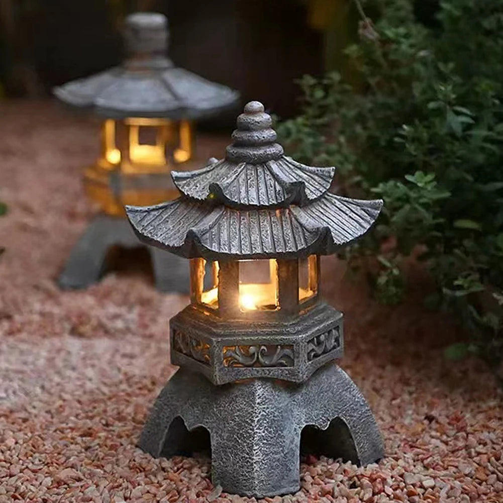 Shunmaii Solar LED Stone Pagoda Lantern Outdoor Light