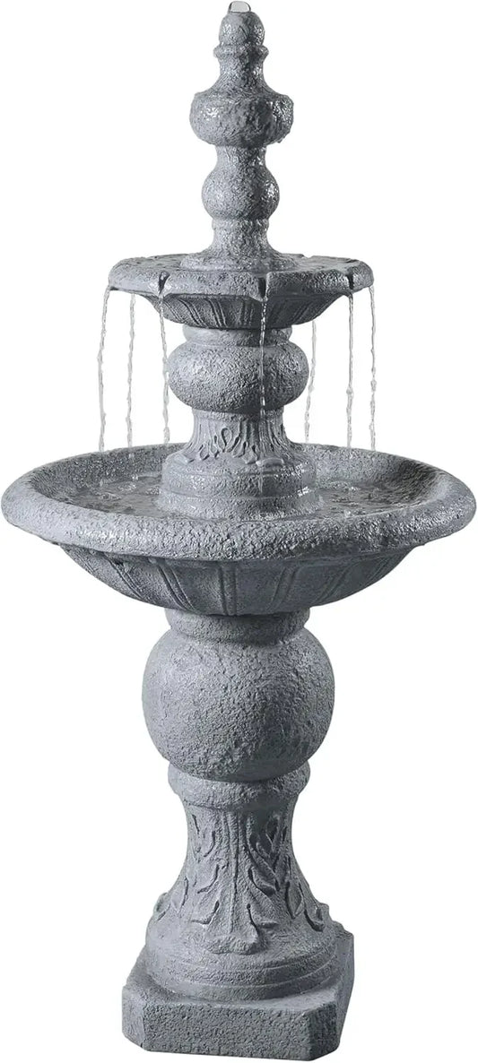 XMSJ Outdoor Two Tier Water Fountain With Icy Stone Texture